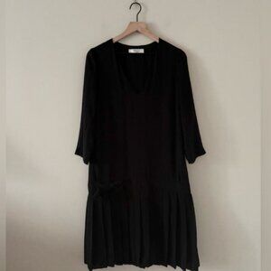 Style Paris Sheer Long Sleeve Drop Waist Dress with Pleated Skirt in Black EU 40